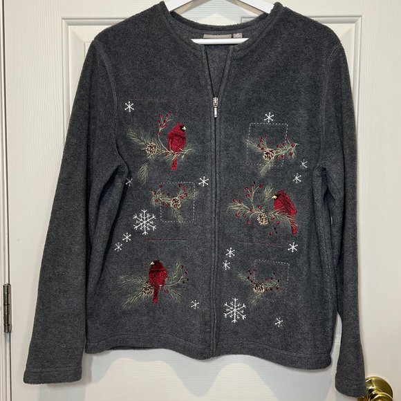 Croft & Barrow Bird Christmas Zip Up Cardigan Sweater Jacket Women sz M - Picture 3 of 7